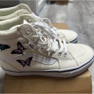 Vans Kids High-Top Sneakers - Cream with Butterfly Accents
